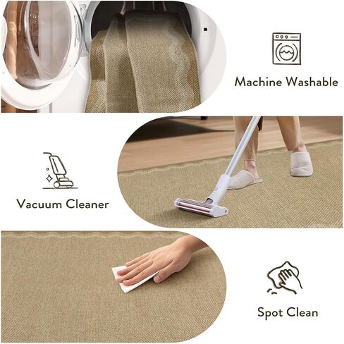 LIVEBOX Scalloped Easy Jute 2x5 Runner Kitchen Rug, Washable Non Slip Tan Rugs for Entryway Hallway, Indoor Outdoor Rug Geometric Farmhouse Carpet Door Mat Runners for Porch Bedroom Laundry Room in Saudi Arabia