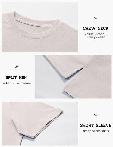 FAIABLE Womens Oversized T Shirts with Pockets, Cotton Shirt Fashion Loose Fit Crewneck Short Sleeve Top Side Slit Tee Summer in Kuwait