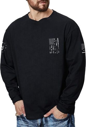 H Hyfol's Men Graphic Thirts USA Flag Cotton Cotton Long Long in Kuwait