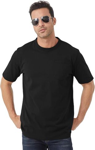 Idtswch Mens Tall Heavyweight T-Shirt Short Sleeve Shirt Chest Pocket & Reinforced Ribbed Collar Work Basic Tee in Kuwait