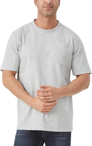 Idtswch Mens Tall Heavyweight T-Shirt Short Sleeve Shirt Chest Pocket & Reinforced Ribbed Collar Work Basic Tee in Kuwait