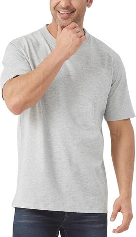 Idtswch Mens Tall Heavyweight T-Shirt Short Sleeve Shirt Chest Pocket & Reinforced Ribbed Collar Work Basic Tee in Kuwait