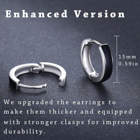 PRAYMOS Black Hoop Earrings for Women Men 925 Sterling Silver Hypoallergenic Huggie Hoop Earrings for Sensitive Ears in Kuwait