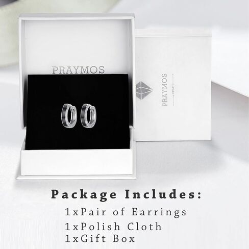 PRAYMOS Black Hoop Earrings for Women Men 925 Sterling Silver Hypoallergenic Huggie Hoop Earrings for Sensitive Ears in Kuwait