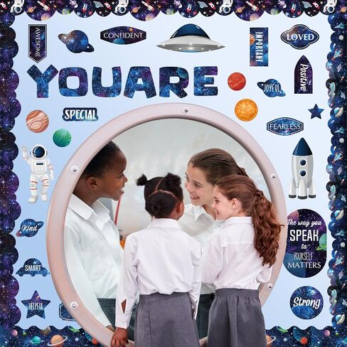 90 Pcs Crayon Affirmation Station Classroom Bulletin Board Set Motivational Bulletin Board Back to School Positive Affirmations Accent Cutout Mirror Growth Mindset Decor for School Office Home in Saudi Arabia