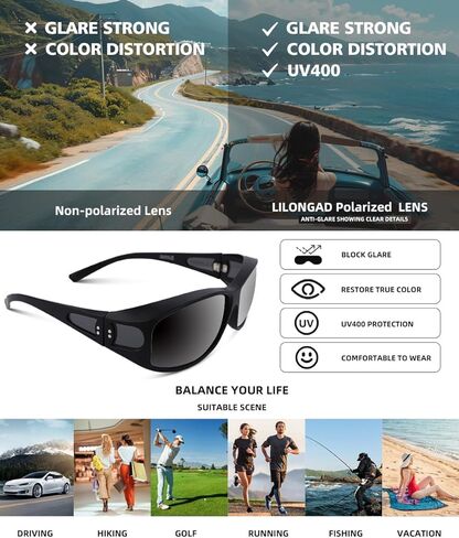 Unisex Fit Over Wrap Sunglasses Polarized Lens Wear Over Eyeglasses UV400 Protection Shades for Men and Women Outdoor Activities Driving, Fishing - Matt Black/Green REVO (Pack in Case) in Saudi Arabia