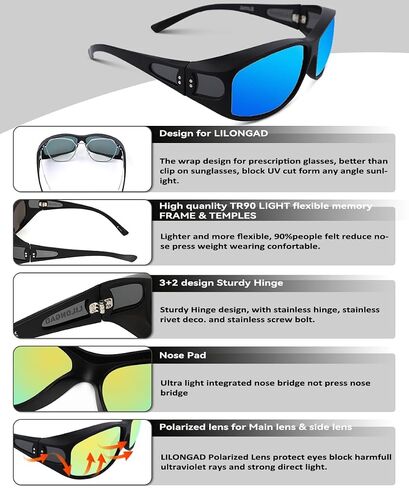 Unisex Fit Over Wrap Sunglasses Polarized Lens Wear Over Eyeglasses UV400 Protection Shades for Men and Women Outdoor Activities Driving, Fishing - Matt Black/Green REVO (Pack in Case) in Saudi Arabia