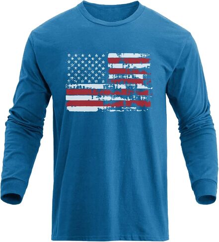 H Hyfol's Men Graphic Thirts USA Flag Cotton Cotton Long Long in Kuwait