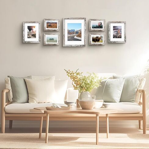 Frametory ، مجموعة إطار معرض الجدار من 7 أحجام متعددة 11x14 ، 8x10 ، 5x7 إطار صورة الصور مع حصيرة للمطبوعات ، مع زجاج حقيقي (الجوز) in Saudi Arabia