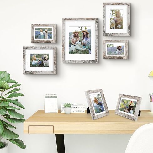 Frametory ، مجموعة إطار معرض الجدار من 7 أحجام متعددة 11x14 ، 8x10 ، 5x7 إطار صورة الصور مع حصيرة للمطبوعات ، مع زجاج حقيقي (الجوز) in Saudi Arabia