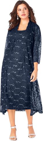 Roaman's Women's Plus Size Sequin Lace Jacket Dress in Kuwait