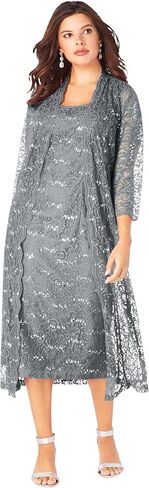 Roaman's Women's Plus Size Sequin Lace Jacket Dress in Kuwait