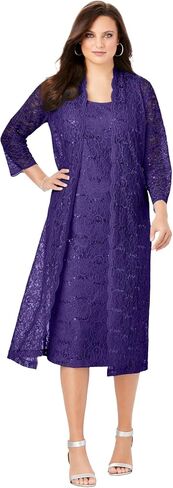 Roaman's Women's Plus Size Sequin Lace Jacket Dress in Kuwait