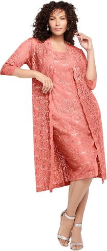Roaman's Women's Plus Size Sequin Lace Jacket Dress in Kuwait