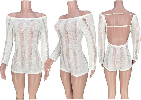 نساء مثير عاجزة عارية الذراعين قطعة واحدة بذلة طويلة الأكمام متبكية قبالة الكتف bodycon جوفاء in Kuwait