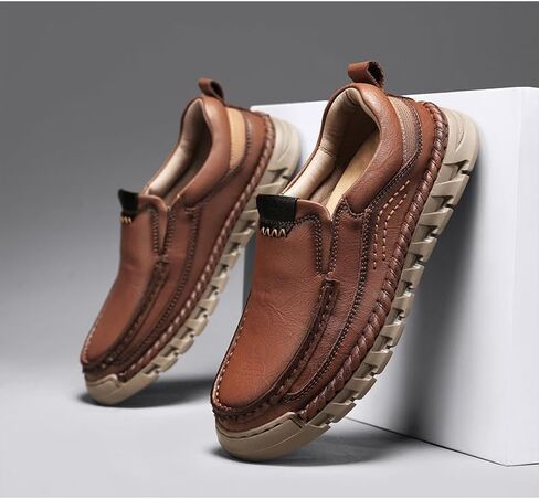 Men’s Hands Free Slip in Loafers Walking Slip on Leather Shoes Casual Hiking Outdoor Comfortable Breathable Anti-Slip in Saudi Arabia
