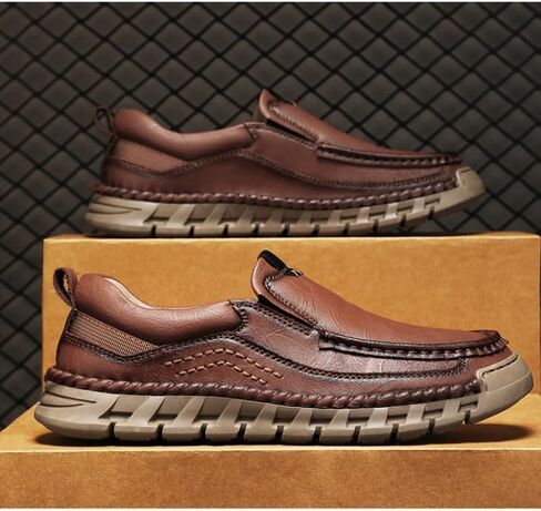 Men’s Hands Free Slip in Loafers Walking Slip on Leather Shoes Casual Hiking Outdoor Comfortable Breathable Anti-Slip in Saudi Arabia