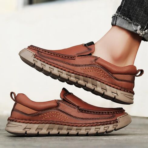 Men’s Hands Free Slip in Loafers Walking Slip on Leather Shoes Casual Hiking Outdoor Comfortable Breathable Anti-Slip in Saudi Arabia