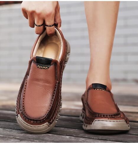 Men’s Hands Free Slip in Loafers Walking Slip on Leather Shoes Casual Hiking Outdoor Comfortable Breathable Anti-Slip in Saudi Arabia