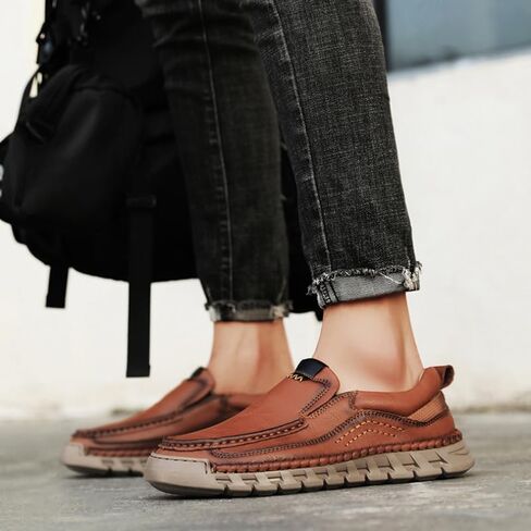 Men’s Hands Free Slip in Loafers Walking Slip on Leather Shoes Casual Hiking Outdoor Comfortable Breathable Anti-Slip in Saudi Arabia