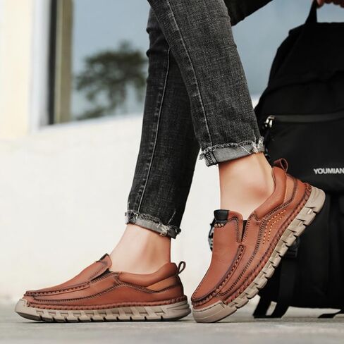 Men’s Hands Free Slip in Loafers Walking Slip on Leather Shoes Casual Hiking Outdoor Comfortable Breathable Anti-Slip in Saudi Arabia