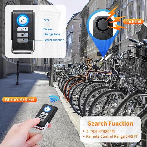 WSDCAM Rechargeable Bike Horn Alarm with Remote, 113dB Loud Wireless Bicycle Alarm System Anti Theft, IP65 Waterproof, Bike Alarms for E-Bikes in Kuwait