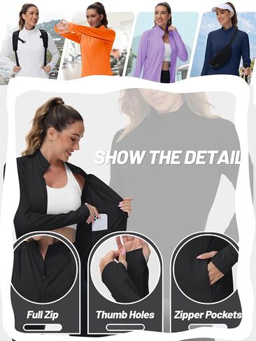 TACVASEN Women's Athletic Jackets Lightweight UV Protection Shirts Full Zip Workout Jacket UPF 50+ Long Sleeve Sun Shirt in Saudi Arabia