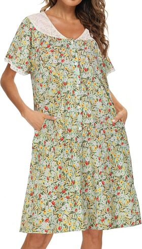 AVIIER 100% Cotton House Dress for Women Short Sleeve Housecoat Duster Robe with Pockets in Saudi Arabia