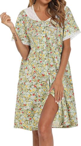 AVIIER 100% Cotton House Dress for Women Short Sleeve Housecoat Duster Robe with Pockets in Saudi Arabia