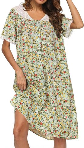 AVIIER 100% Cotton House Dress for Women Short Sleeve Housecoat Duster Robe with Pockets in Saudi Arabia