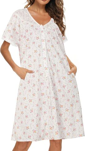AVIIER 100% Cotton House Dress for Women Short Sleeve Housecoat Duster Robe with Pockets in Saudi Arabia