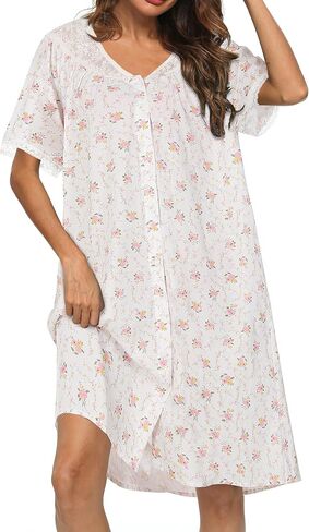 AVIIER 100% Cotton House Dress for Women Short Sleeve Housecoat Duster Robe with Pockets in Saudi Arabia