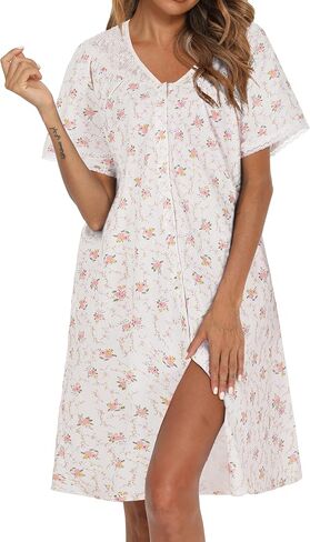 AVIIER 100% Cotton House Dress for Women Short Sleeve Housecoat Duster Robe with Pockets in Saudi Arabia