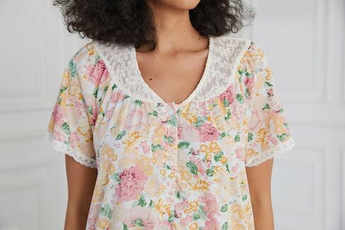 AVIIER 100% Cotton House Dress for Women Short Sleeve Housecoat Duster Robe with Pockets in Saudi Arabia
