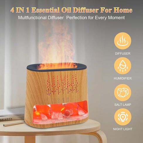 Fireplace Flame Diffuser & Himalayan Salt Lamp, 8 Colors Aromatherapy Diffuser Cool Mist Humidifier with Timer Auto Off Function for Home, Bedroom, Offie,Yoga in Saudi Arabia