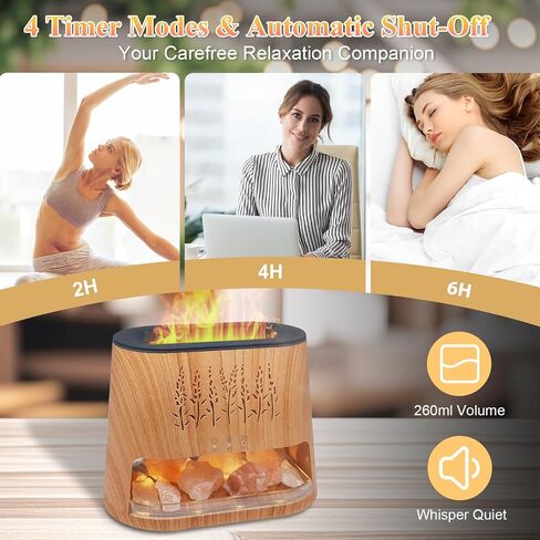 Fireplace Flame Diffuser & Himalayan Salt Lamp, 8 Colors Aromatherapy Diffuser Cool Mist Humidifier with Timer Auto Off Function for Home, Bedroom, Offie,Yoga in Saudi Arabia