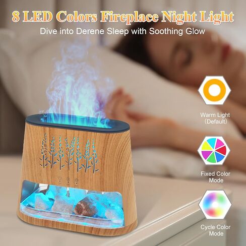 Fireplace Flame Diffuser & Himalayan Salt Lamp, 8 Colors Aromatherapy Diffuser Cool Mist Humidifier with Timer Auto Off Function for Home, Bedroom, Offie,Yoga in Saudi Arabia