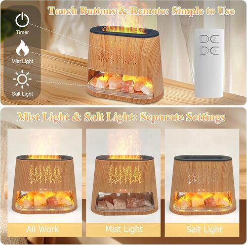 Fireplace Flame Diffuser & Himalayan Salt Lamp, 8 Colors Aromatherapy Diffuser Cool Mist Humidifier with Timer Auto Off Function for Home, Bedroom, Offie,Yoga in Saudi Arabia
