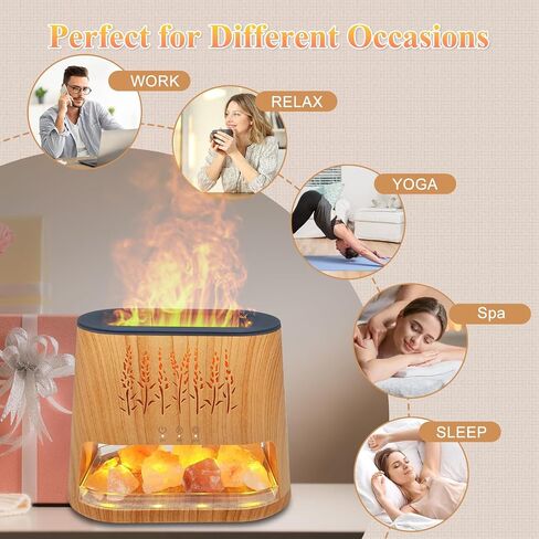 Fireplace Flame Diffuser & Himalayan Salt Lamp, 8 Colors Aromatherapy Diffuser Cool Mist Humidifier with Timer Auto Off Function for Home, Bedroom, Offie,Yoga in Saudi Arabia