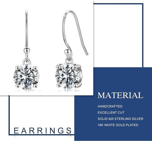 MOOSEA Moissanite Hook Earrings for Women, 925 Sterling Silver 1-3ct D Color VVS1 Clarity Lab Created Moissanite Dangle Earrings for Women Anniversary Birthday Gifts for Wife Mom Girlfriend in Kuwait