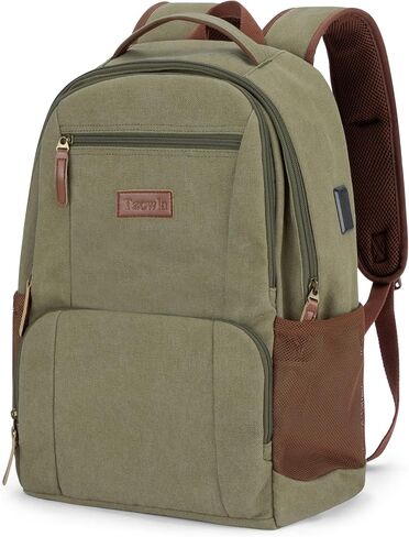Tzowla Canvas Laptop College Backpack for Men and Women,Travel Work Vintage Rucksack with USB/Type-C Charging Port,Lightweight Hiking Casual Daypack Backpacks fit 15.6 inch Notebook,Black in Saudi Arabia