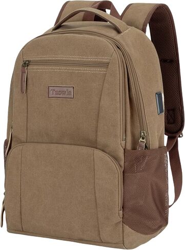 Tzowla Canvas Laptop College Backpack for Men and Women,Travel Work Vintage Rucksack with USB/Type-C Charging Port,Lightweight Hiking Casual Daypack Backpacks fit 15.6 inch Notebook,Black in Saudi Arabia