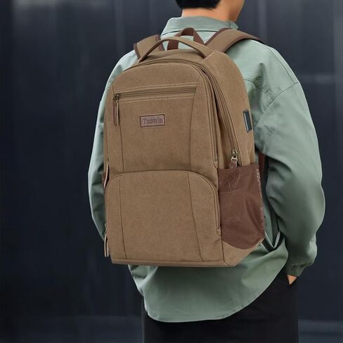 Tzowla Canvas Laptop College Backpack for Men and Women,Travel Work Vintage Rucksack with USB/Type-C Charging Port,Lightweight Hiking Casual Daypack Backpacks fit 15.6 inch Notebook,Black in Saudi Arabia