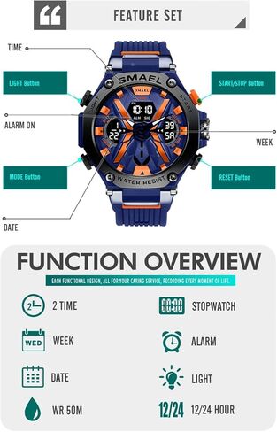 KXAITO Men's Watches Sports Outdoor Waterproof Military Watch Date Multi Function Tactics LED Face Alarm Stopwatch for Men 8087 in Saudi Arabia