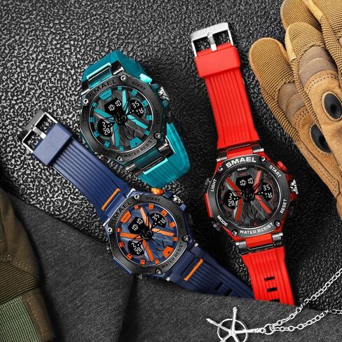 KXAITO Men's Watches Sports Outdoor Waterproof Military Watch Date Multi Function Tactics LED Face Alarm Stopwatch for Men 8087 in Saudi Arabia