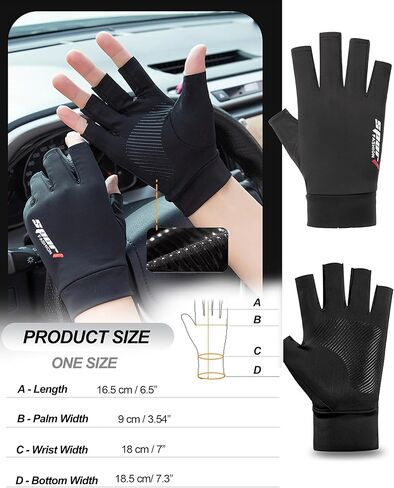 Fingerless Sun Gloves for Men Women UV Protection, Anti-Slip Half Finger Driving-Gloves for Fishing Rowing Cycling in Kuwait
