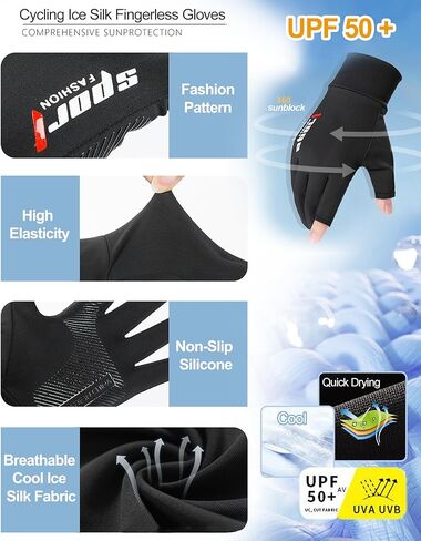 Fingerless Sun Gloves for Men Women UV Protection, Anti-Slip Half Finger Driving-Gloves for Fishing Rowing Cycling in Kuwait