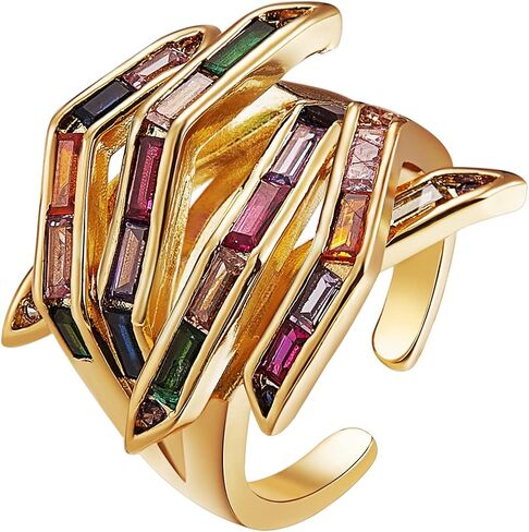 Ornaland Hand Finger Cuff Ring Colorful Cubic Zirconia Ring Real 18K Gold Plated Hug Ring Open Adjustable Finger Jewelry for Women, Gold, 16.5mm in Saudi Arabia