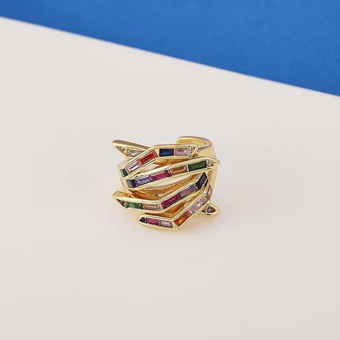 Ornaland Hand Finger Cuff Ring Colorful Cubic Zirconia Ring Real 18K Gold Plated Hug Ring Open Adjustable Finger Jewelry for Women, Gold, 16.5mm in Saudi Arabia
