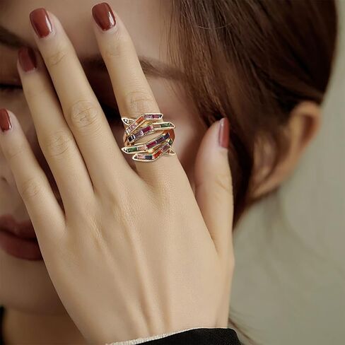 Ornaland Hand Finger Cuff Ring Colorful Cubic Zirconia Ring Real 18K Gold Plated Hug Ring Open Adjustable Finger Jewelry for Women, Gold, 16.5mm in Saudi Arabia